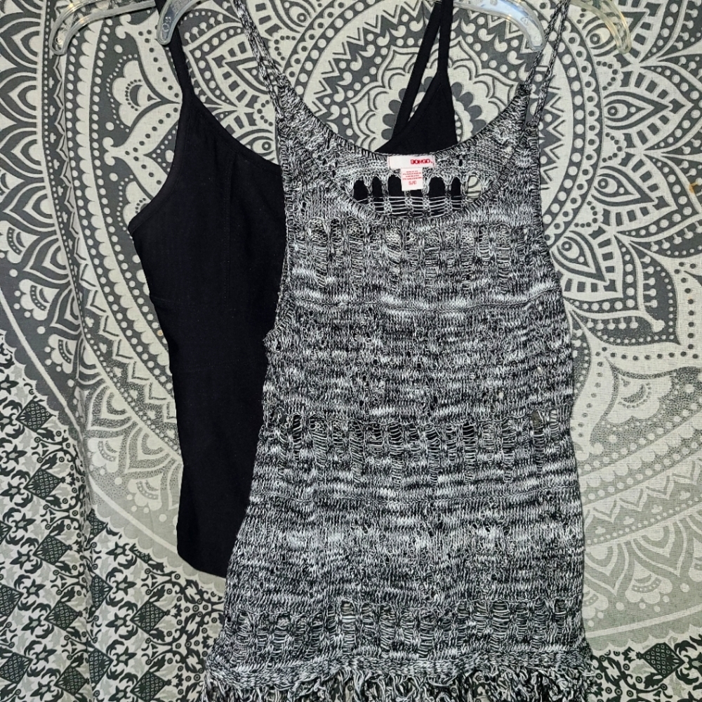 BONGO Knit Boho Crochet Top W/ Fringe +FREE Cami!